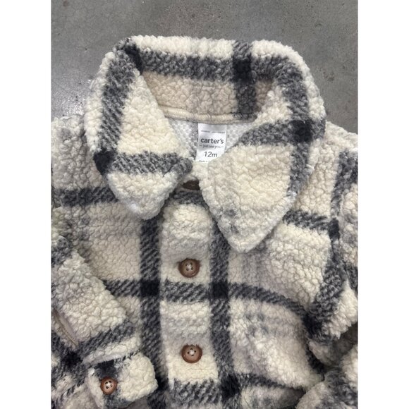 Carters Baby Sherpa Plaid Jacket & H&M Jogger Pants Set 12M Cozy Winter Outfit - Picture 2 of 3